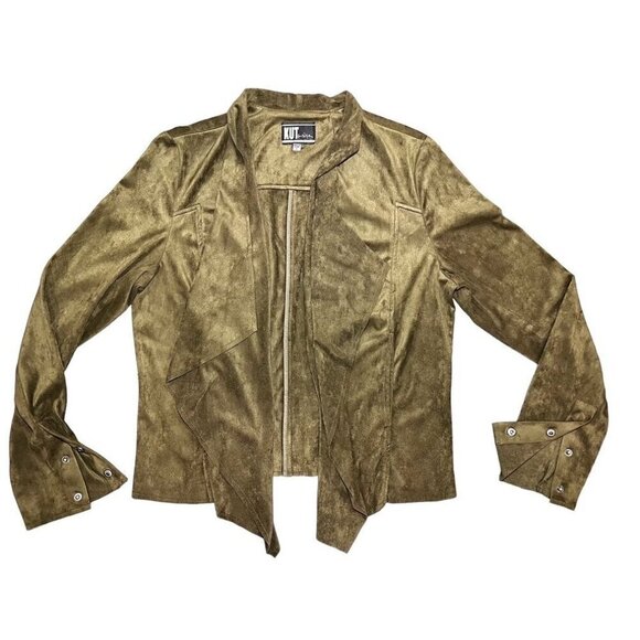 KUT from the kloth, faux suede cardigan jacket, green, country, western, STAGECO - Picture 2 of 5